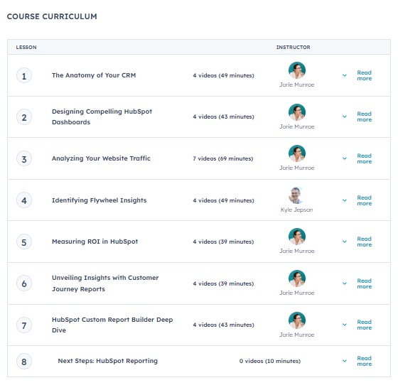 screenshot of course curriculum